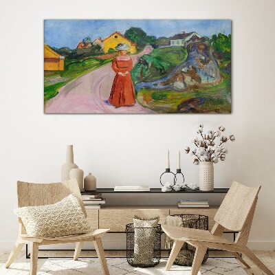 Schilderij op glas Munch's Vrouw in een rode jurk