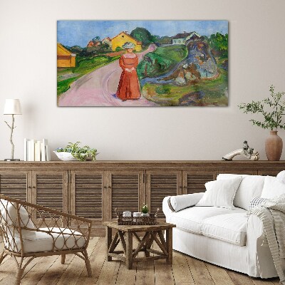 Schilderij op glas Munch's Vrouw in een rode jurk