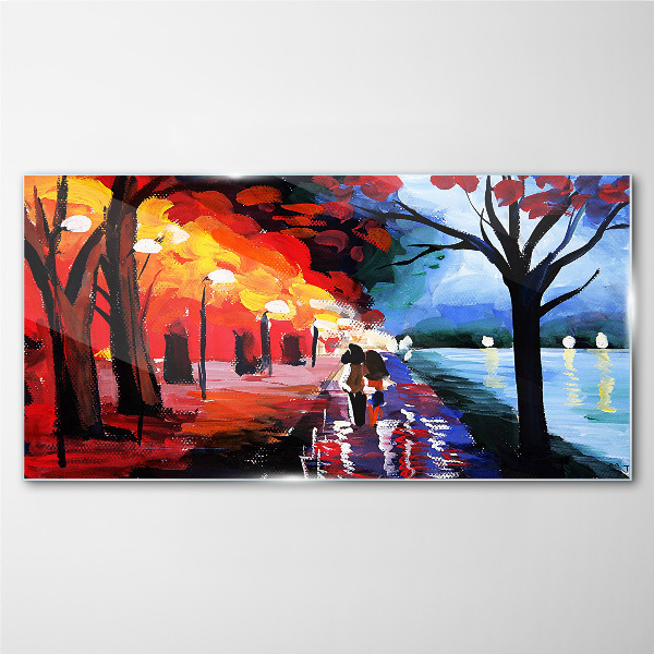 Glas foto Een romantische wandeling in een kleurrijk park