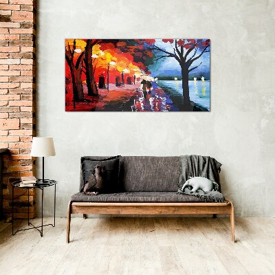 Glas foto Een romantische wandeling in een kleurrijk park