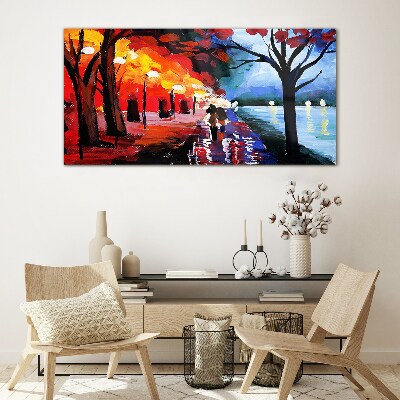 Glas foto Een romantische wandeling in een kleurrijk park