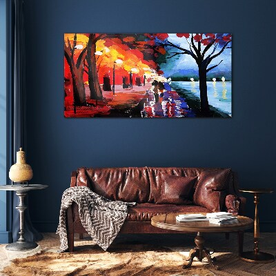 Glas foto Een romantische wandeling in een kleurrijk park