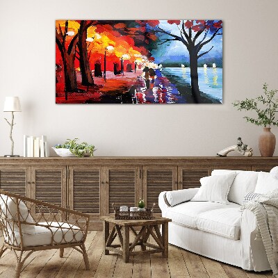 Glas foto Een romantische wandeling in een kleurrijk park