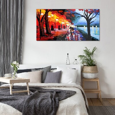 Glas foto Een romantische wandeling in een kleurrijk park