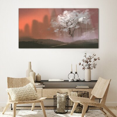 Schilderij op glas Mistig landschap met een boom