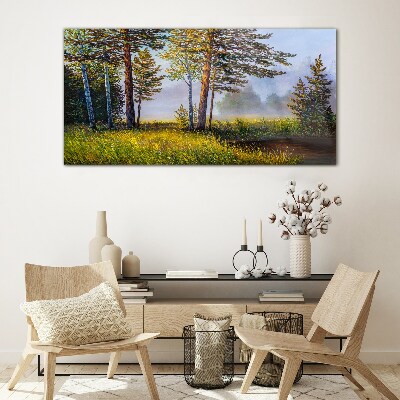 Glas foto Ochtendmist in het bos