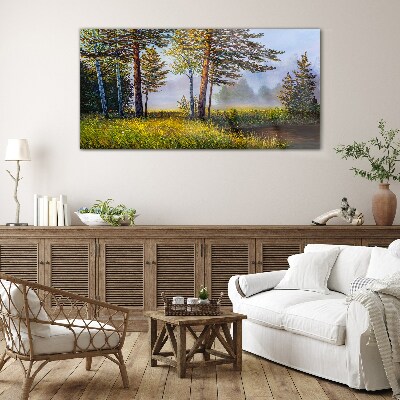 Glas foto Ochtendmist in het bos