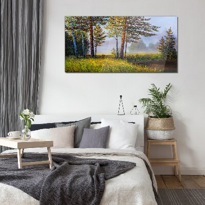 Glas foto Ochtendmist in het bos