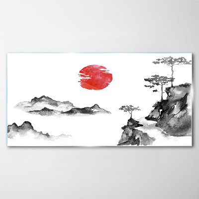 Schilderij op glas Japans landschap met een rode bal