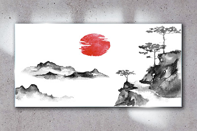 Schilderij op glas Japans landschap met een rode bal