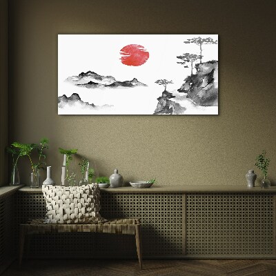 Schilderij op glas Japans landschap met een rode bal