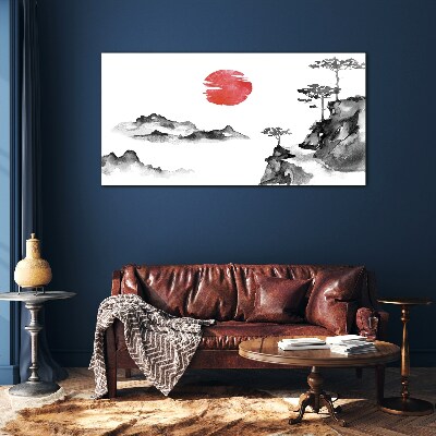 Schilderij op glas Japans landschap met een rode bal