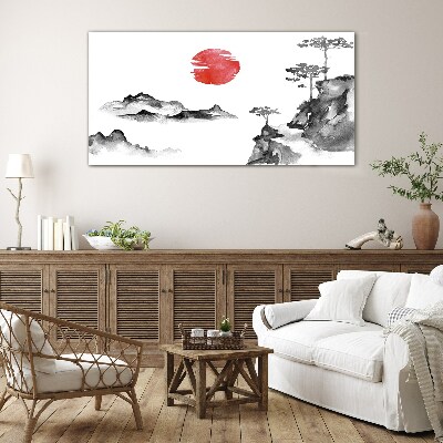 Schilderij op glas Japans landschap met een rode bal