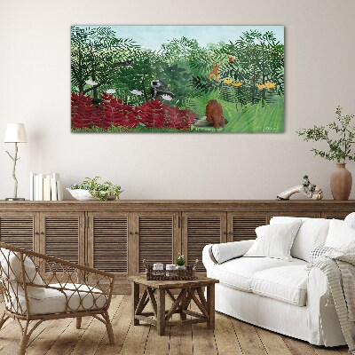 Schilderij op glas Tropisch landschap met apen