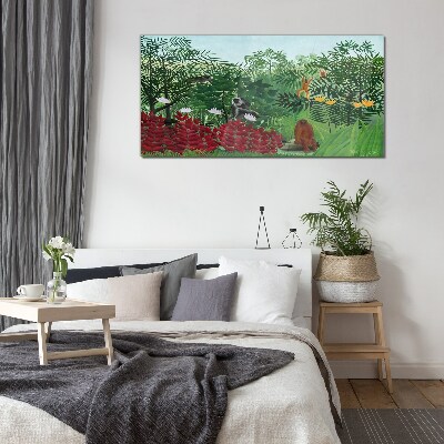 Schilderij op glas Tropisch landschap met apen