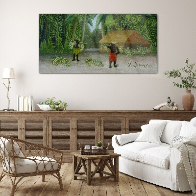 Schilderij op glas Bananenoogst in een tropisch landschap