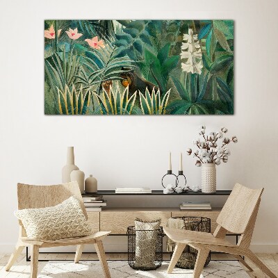 Foto op glas Mysterieus bos met wilde dieren