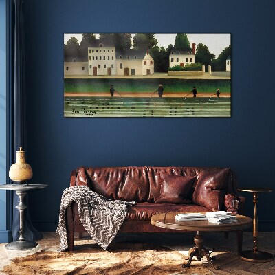 Schilderij op glas Visjagers aan de rivier