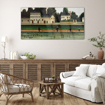 Schilderij op glas Visjagers aan de rivier