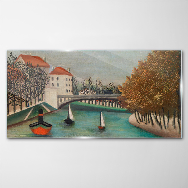 Schilderij op glas Een vredig landschap met boten