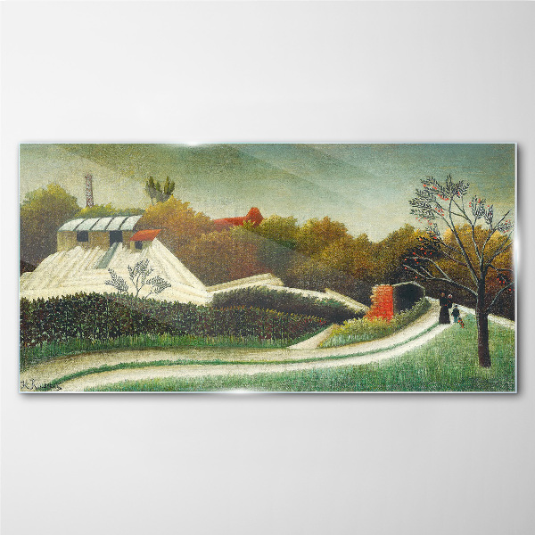 Foto op glas Landelijk landschap met bomen