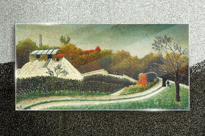 Foto op glas Landelijk landschap met bomen