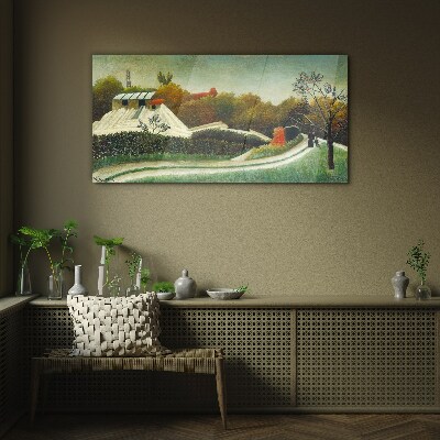 Foto op glas Landelijk landschap met bomen