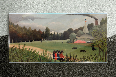 Schilderij op glas Groen landschap met figuren