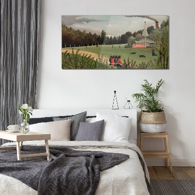 Schilderij op glas Groen landschap met figuren