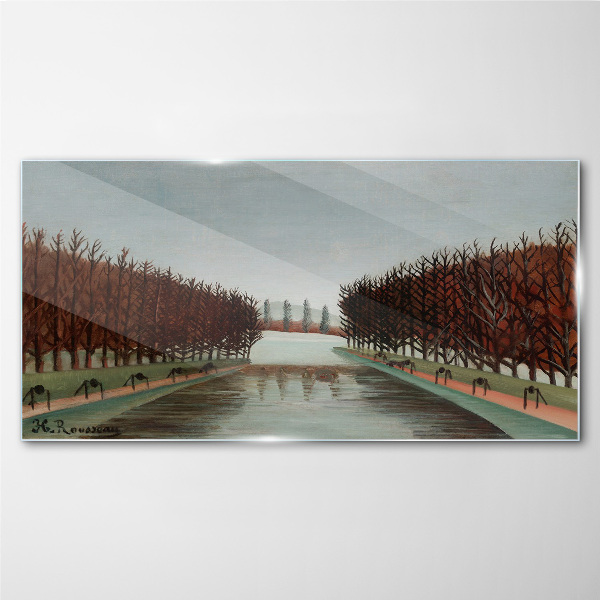 Foto op glas Winterlandschap met een rivier