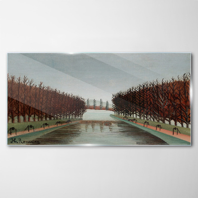 Foto op glas Winterlandschap met een rivier