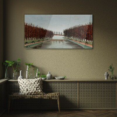 Foto op glas Winterlandschap met een rivier