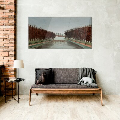 Foto op glas Winterlandschap met een rivier