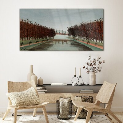 Foto op glas Winterlandschap met een rivier