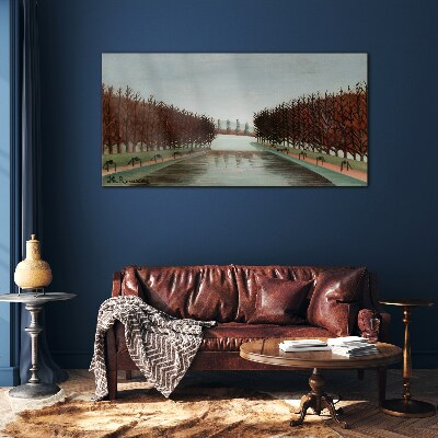 Foto op glas Winterlandschap met een rivier