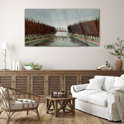 Foto op glas Winterlandschap met een rivier