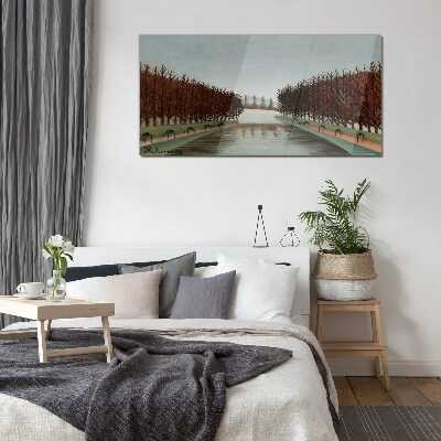 Foto op glas Winterlandschap met een rivier