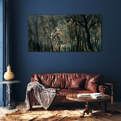 Glas foto Mysterieuze ruiter in het bos