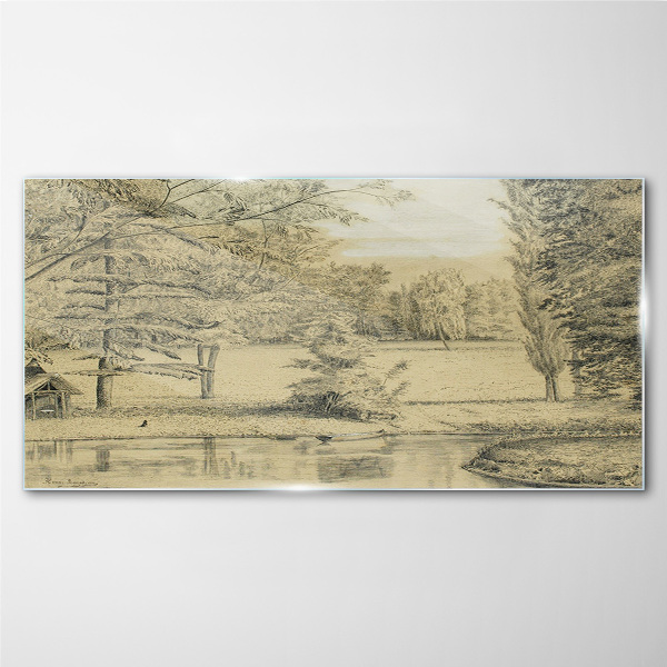 Glas foto Een vredig landschap aan de rivier