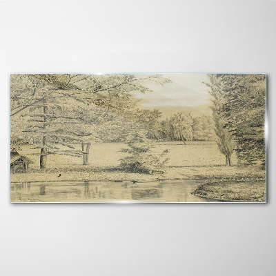 Glas foto Een vredig landschap aan de rivier