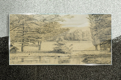 Glas foto Een vredig landschap aan de rivier