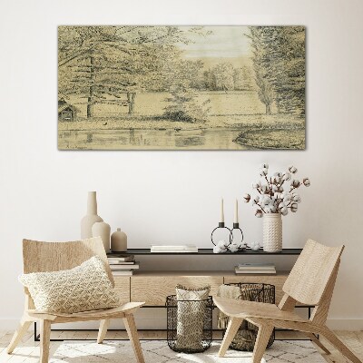 Glas foto Een vredig landschap aan de rivier