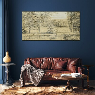 Glas foto Een vredig landschap aan de rivier