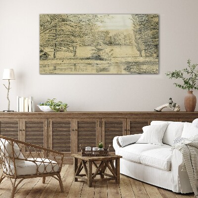 Glas foto Een vredig landschap aan de rivier