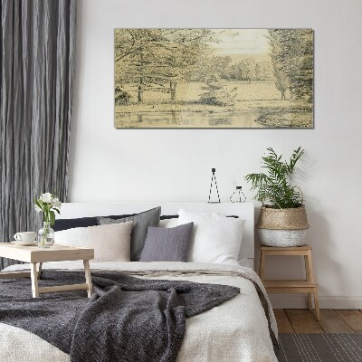 Glas foto Een vredig landschap aan de rivier