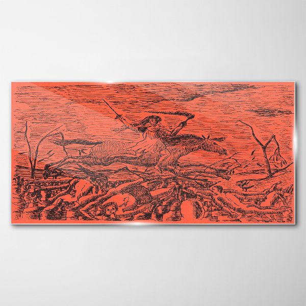 Schilderij op glas Ruiter op een vurig landschap