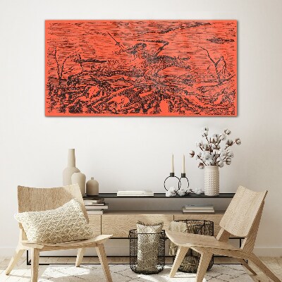 Schilderij op glas Ruiter op een vurig landschap