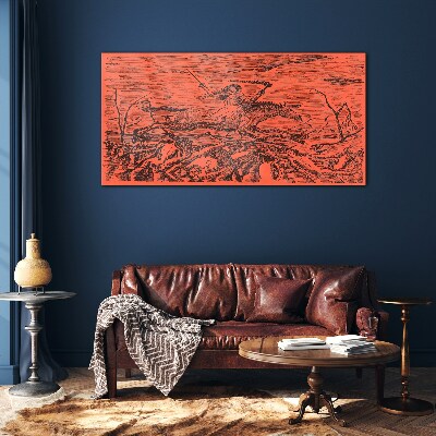 Schilderij op glas Ruiter op een vurig landschap