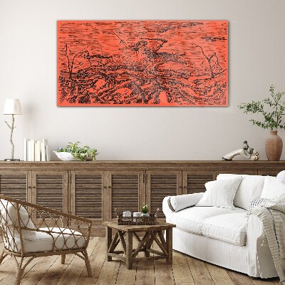 Schilderij op glas Ruiter op een vurig landschap