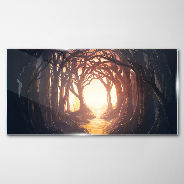 Foto op glas Licht in het bos